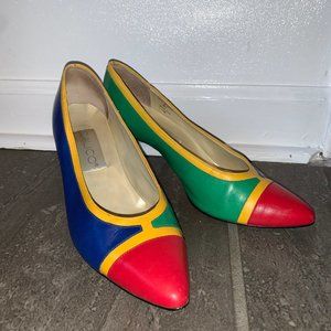 Vintage Calico Color Block Heels, Size 6.5